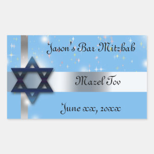 Bar Mitzvah, Star von David, Blau und Silber Rechteckiger Aufkleber