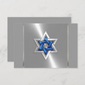 Bar Mitzvah Star von David Blue & Silver UAWG RSVP Karte (Vorne/Hinten)