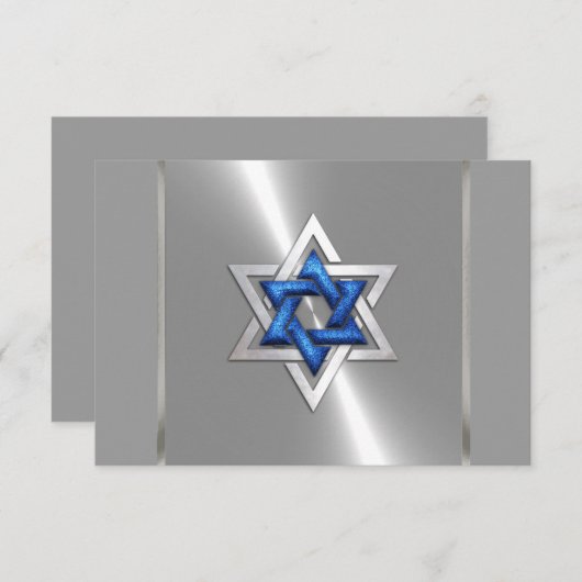 Bar Mitzvah Star von David Blue & Silver UAWG RSVP Karte (Vorne/Hinten)