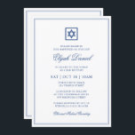Bar Mitzvah Star von David Elegant Classic Blue Einladung<br><div class="desc">Besteht aus eleganter Serif und kursiver Schriftzypografie auf Rahmen mit einem Stern von David. Dieses Design ist zeitlos,  klassisch und elegant.

Dieses wurde von Select Party Supplies entworfen,  exklusiv für Zazzle.

Verfügbar unter:
http://www.zazzle.com/selectpartysupplies</div>
