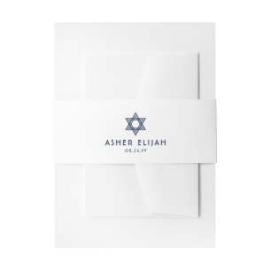 Bar Mitzvah Star von David Minimal Navy Blue White Einladungsbanderole