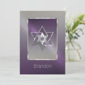 Bar Mitzvah Star von David Plum Silver Einladung (Stehend Vorderseite)