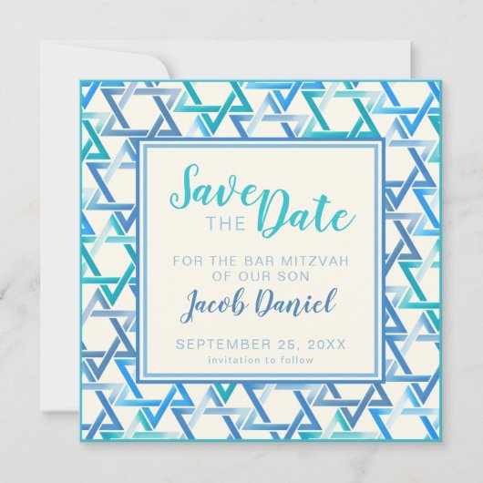 Bar Mitzvah Stern david Flat Save the Date Card (Vorderseite)