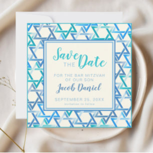 Bar Mitzvah Stern david Flat Save the Date Card