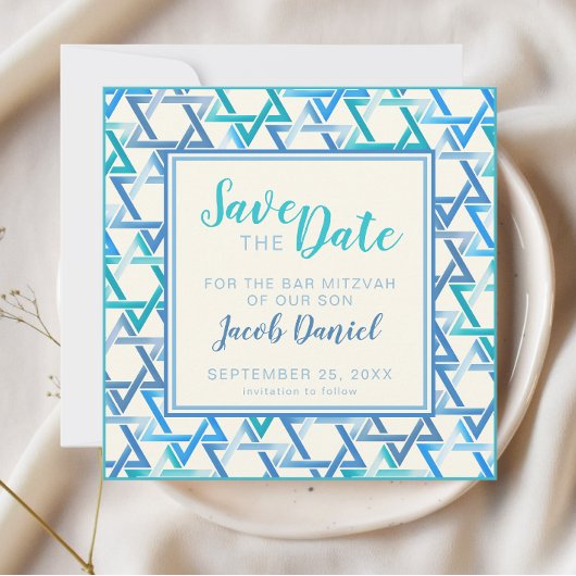 Bar Mitzvah Stern david Flat Save the Date Card