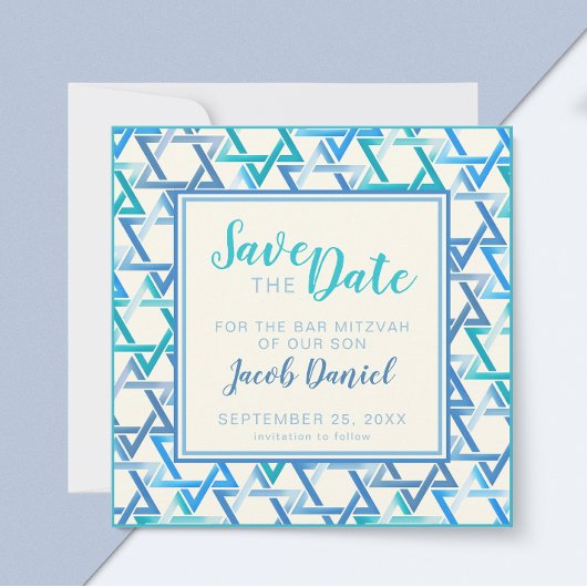 Bar Mitzvah Stern david Flat Save the Date Card