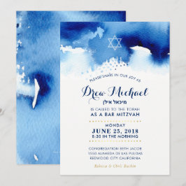 BAR MITZVAH Stern Modernblau Aquarell einladen Einladung