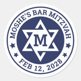 Bar mitzvah Stern von David blau jede Farbe Monogr Runder Aufkleber