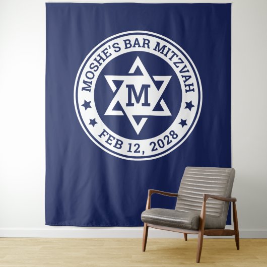 Bar mitzvah Stern von David blau jede Farbe Monogr Wandteppich (Beispiel)