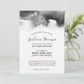 BAR MITZVAH stylische, moodisch graue Aquarellfarb Einladung (Stehend Vorderseite)