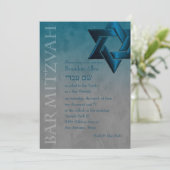 Bar Mitzvah Stylish Aquamarin Blue Star von David  Einladung (Stehend Vorderseite)