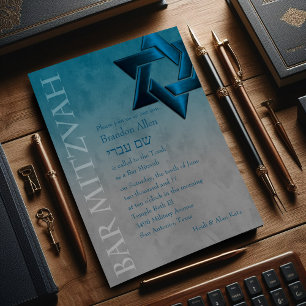 Bar Mitzvah Stylish Aquamarin Blue Star von David Einladung