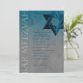 Bar Mitzvah Stylish Aquamarin Blue Star von David Einladung (Stehend Vorderseite)