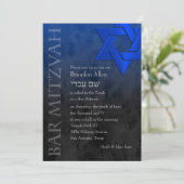Bar Mitzvah Stylish Blue Star von David Ombre Einladung (Stehend Vorderseite)