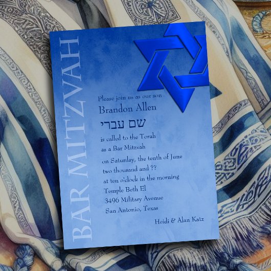 Bar Mitzvah Stylish Blue Star von David Ombre Einladung