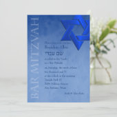 Bar Mitzvah Stylish Blue Star von David Ombre Einladung (Stehend Vorderseite)