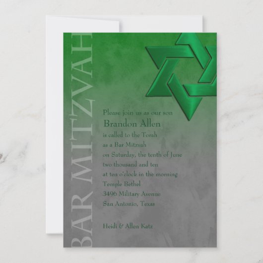 Bar Mitzvah Stylish Green Star von David Ombre Einladung (Vorderseite)
