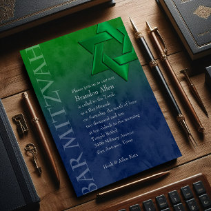 Bar Mitzvah Stylish Green Star von David Ombre Einladung