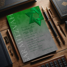 Bar Mitzvah Stylish Green Star von David Ombre Einladung