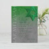 Bar Mitzvah Stylish Green Star von David Ombre Einladung (Stehend Vorderseite)