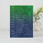 Bar Mitzvah Stylish Green Star von David Ombre Einladung (Stehend Vorderseite)