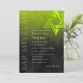 Bar Mitzvah Stylish Lime Green Star von David Ombr Einladung (Stehend Vorderseite)