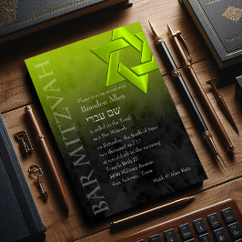 Bar Mitzvah Stylish Lime Green Star von David Ombr Einladung
