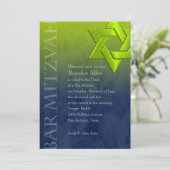 Bar Mitzvah Stylish Lime Green Star von David Ombr Einladung (Stehend Vorderseite)