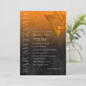 Bar Mitzvah Stylish Orange Star von David Ombre Einladung (Stehend Vorderseite)