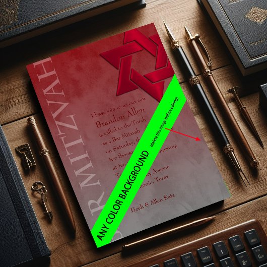 Bar Mitzvah Stylish Red Star von David Ombre Einladung