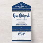 Bar Mitzvah Tallit Navy Blue Script Simple Modern All In One Einladung (Innen Boden)