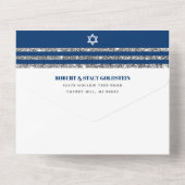 Bar Mitzvah Tallit Navy Blue Script Simple Modern All In One Einladung (Rückseite)