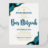 Bar Mitzvah Turquoise Agate Bold Script Real Gold Folieneinladung (Vorderseite)