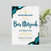 Bar Mitzvah Turquoise Agate Bold Script Real Gold Folieneinladung (Stehend vorne)