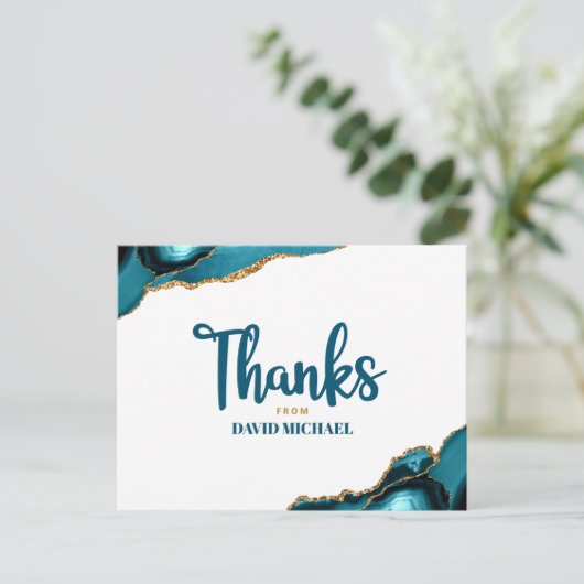 Bar Mitzvah Turquoise Agate Bold Script Vielen Dan Postkarte (Stehend Vorderseite)