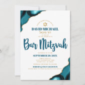 Bar Mitzvah Turquoise Agate Script Hebräischer Nam Einladung (Vorderseite)