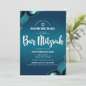 Bar Mitzvah Turquoise Ombre Agate Modernes Skript Einladung (Stehend Vorderseite)