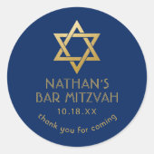 Bar Mitzvah Vielen Dank Navy Blue Gold Star von Da Runder Aufkleber (Vorderseite)