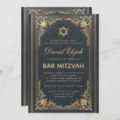 Bar Mitzvah Vintag Elegant Gold Star Dunkelblau Einladung (Vorne/Hinten)