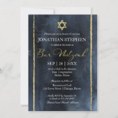 Bar Mitzvah Watercolor Einladung | Abstraktes Blau (Vorderseite)