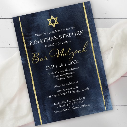 Bar Mitzvah Watercolor Einladung | Abstraktes Blau