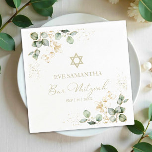 Bar Mitzvah Watercolor Napkins   Eukalyptus Gilded Serviette