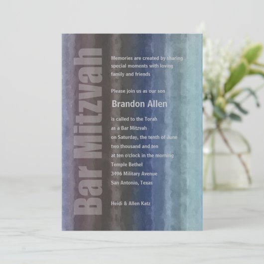 Bar Mitzvah Watercolor Stripes Einladung (Stehend Vorderseite)