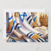 Bar Mitzvah Watercolor Tallit 3 Einladung (Rückseite)