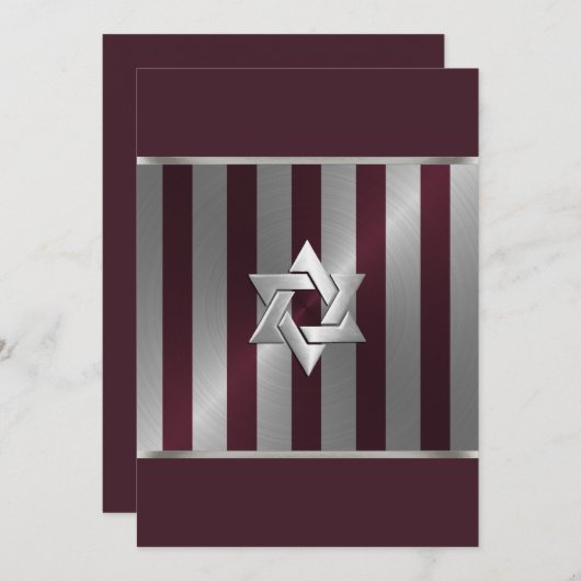 Bar Mitzvah Wein und Silberstreifen Einladung (Vorne/Hinten)