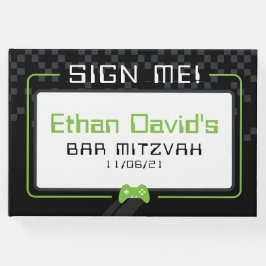 BAR MITZVAH WELCOME Gamer coole schwarze Kalkgrün Gästebuch