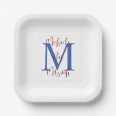 Bar Mitzvah White Blue Burgundy Name Monogram Pappteller (Vorderseite)