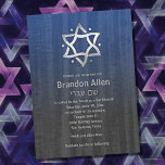 Bar Mitzvah Wood Look Blue Gray Silver Star Einladung<br><div class="desc">Designed by Carrie Fink.  Printed and shipped by Zazzle or their partners.</div>