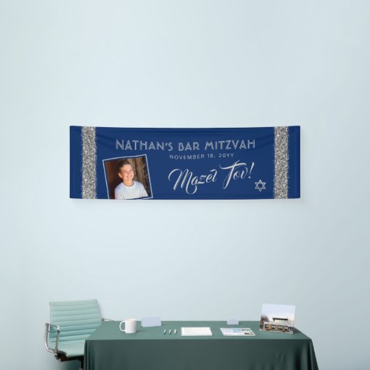 Bar MitzvahSilver Blue Willkommen Mazel Tov Large Banner (Messeveranstaltung)