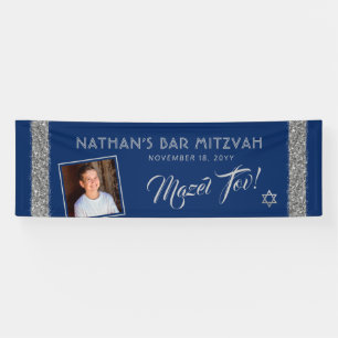 Bar MitzvahSilver Blue Willkommen Mazel Tov Large Banner